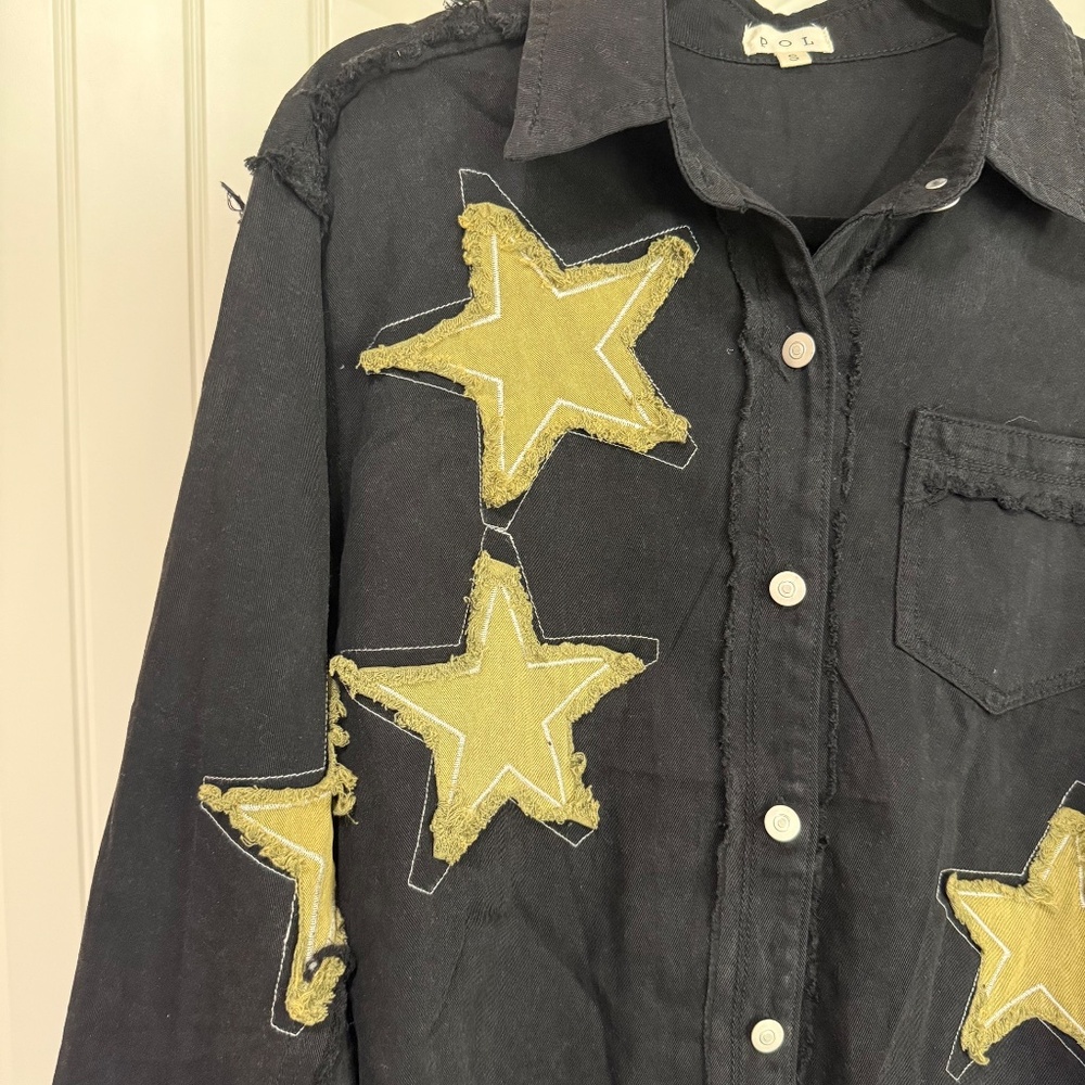 Nwt Pol Star Patch Raw Hem Button Up - image 6